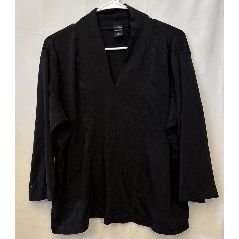 Rafaella 3/4 sleeve women's T Shirt V Neck Black 2XL Minimalist Comfort